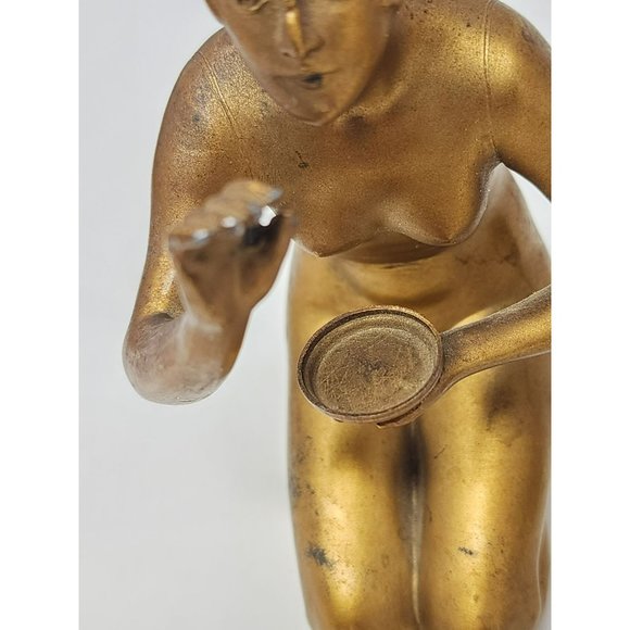 2 Vintage Bronze/Brass Nude Woman Kneeling Reaching Out Holding‎ Tray/Plate - Picture 9 of 14